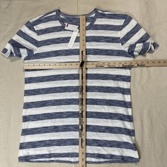 Daniel Buchler Shirt Mens M Blue White Striped Stretch Crew Neck Jersey Tee NWT