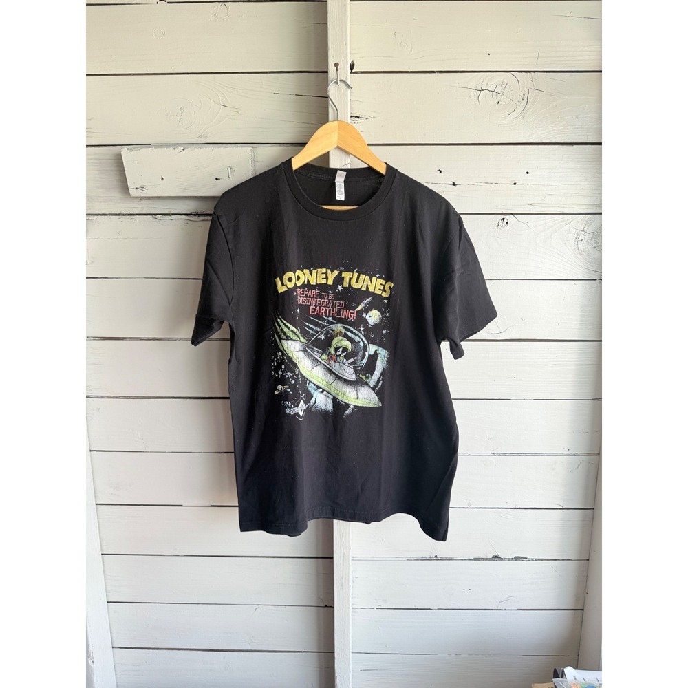 Looney Tunes Marvin the Martian Graphic T-Shirt Mens Black Short Sleeve Tee L