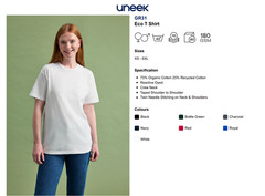 UNEEK Eco T-Shirt Crew Neck Recycled Cotton Twin Needle Stitching Plain Tee Top