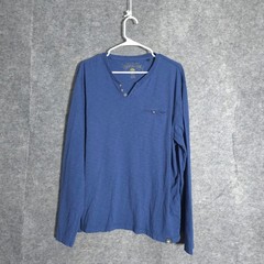 Copper & Oak Henley Shirt Mens XL Blue Long Sleeve Slub Cotton Pocket Casual