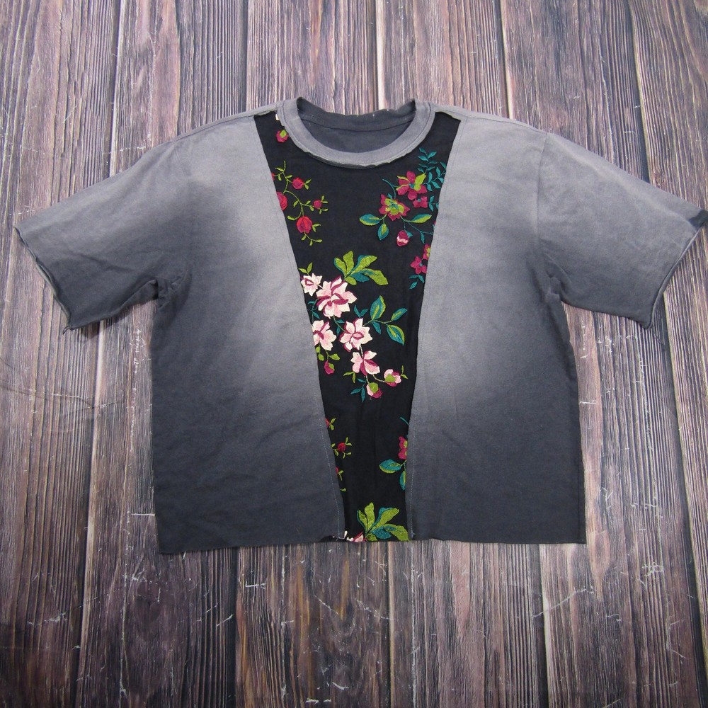 Floral Panel Shirt Mens XL Gray Short Sleeve Crew Neck Cotton Jersey Tee