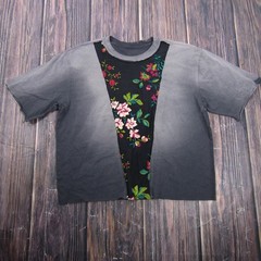 Floral Panel Shirt Mens XL Gray Short Sleeve Crew Neck Cotton Jersey Tee