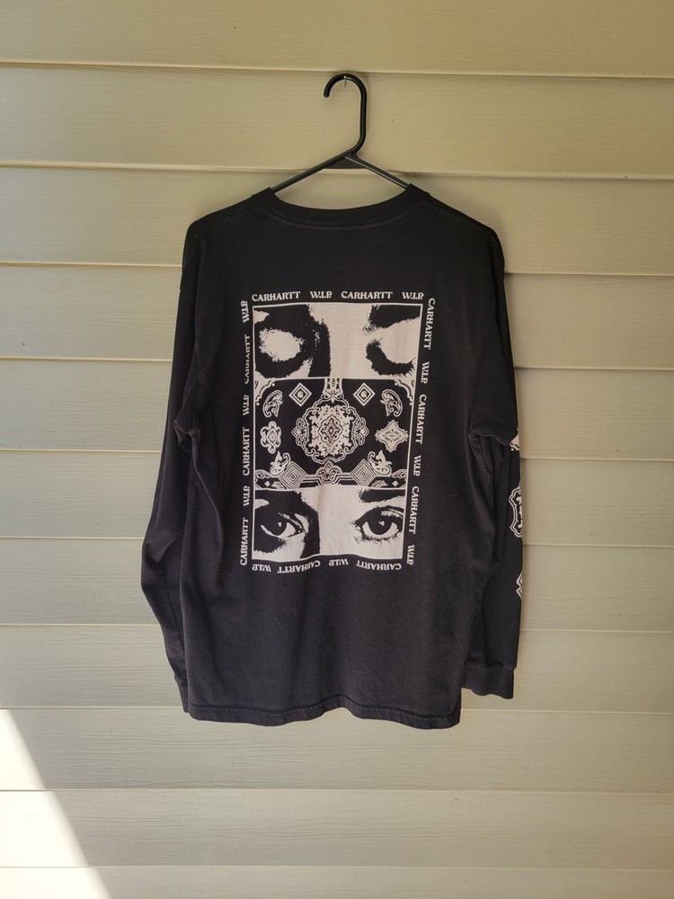 Carhartt WIP Long Sleeve T-Shirt Men’s Small Black Bandana Eyes Graphic Print
