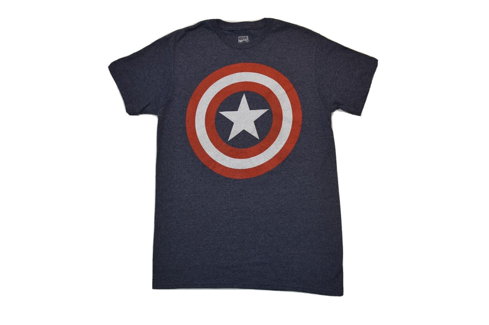 Marvel Comics Mens Captain America Shield Logo Heather Blue Shirt New S-XL