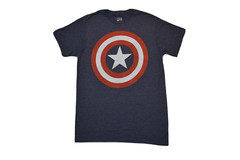 Marvel Comics Mens Captain America Shield Logo Heather Blue Shirt New S-XL