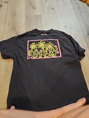 Keith Haring Dancing Flowers T-Shirt Mens XL Black Pink Yellow Pop Art 2 Sided