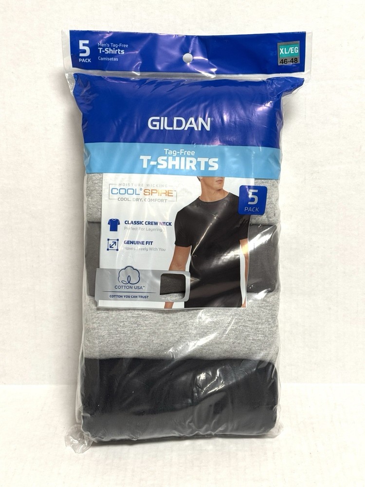 Gildan Men’s Crew T-Shirts Multipack Style G1100 Assorted 5-Pack, X-Large 46-48