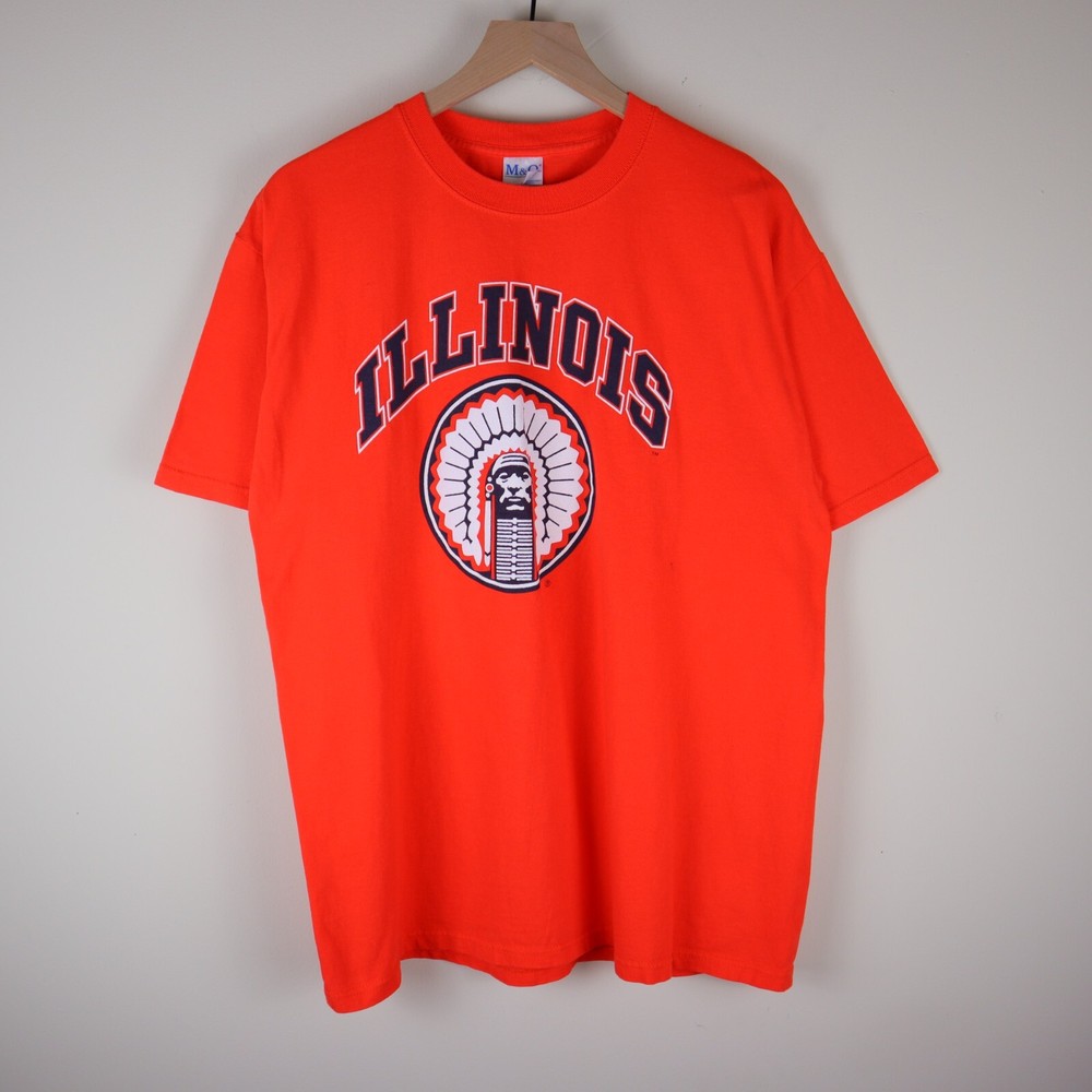 Vintage Illinois Fighting Illini Shirt Bright Orange Adult Large 22×29