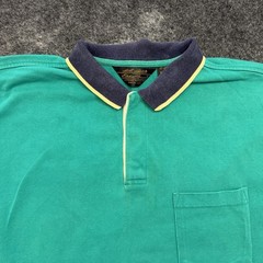 VTG Eddie Bauer Henley Shirt Mens XL Teal Blue Contrast Collar Made in USA 90s