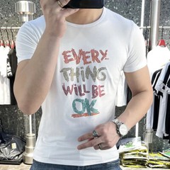 New Men Luxury Rhinestones Fashion Diamonds Black White T-Shirt High Quality