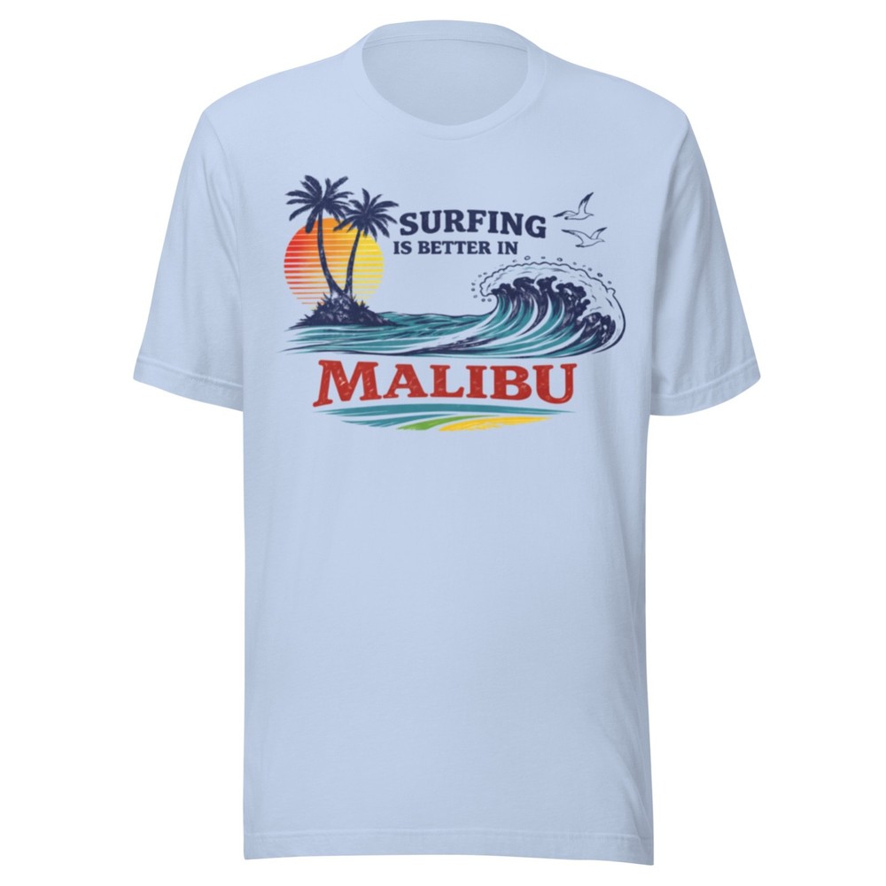 Vintage MALIBU T-Shirt – SURF SHIRT – SURFING is Better in CALIFORNIA -BABY BLUE