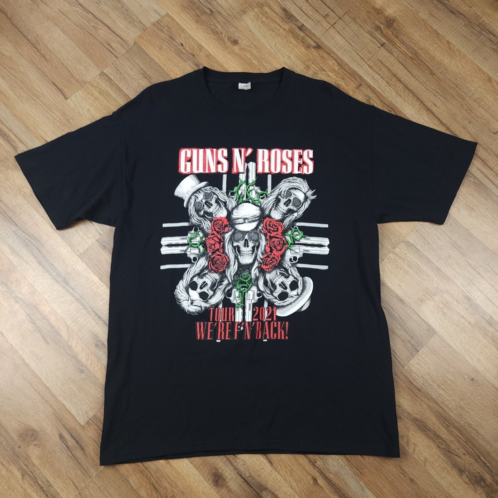 Guns N Roses T Shirt Mens L Black Cotton 2021 Tour Graphic Skull Rock Band Tee
