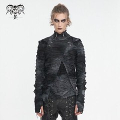 Devil Fashion Men Gothic Distressed Asymmetric Hooded Slim Long Sleeve T-Shirt