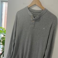 American Eagle Men’s Gray Ribbed Long Sleeve Top Size Medium