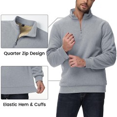 Mens Quarter Zip Sherpa Lined Sweatshirts Fleece Heavyweight Pullover Warm Shirt