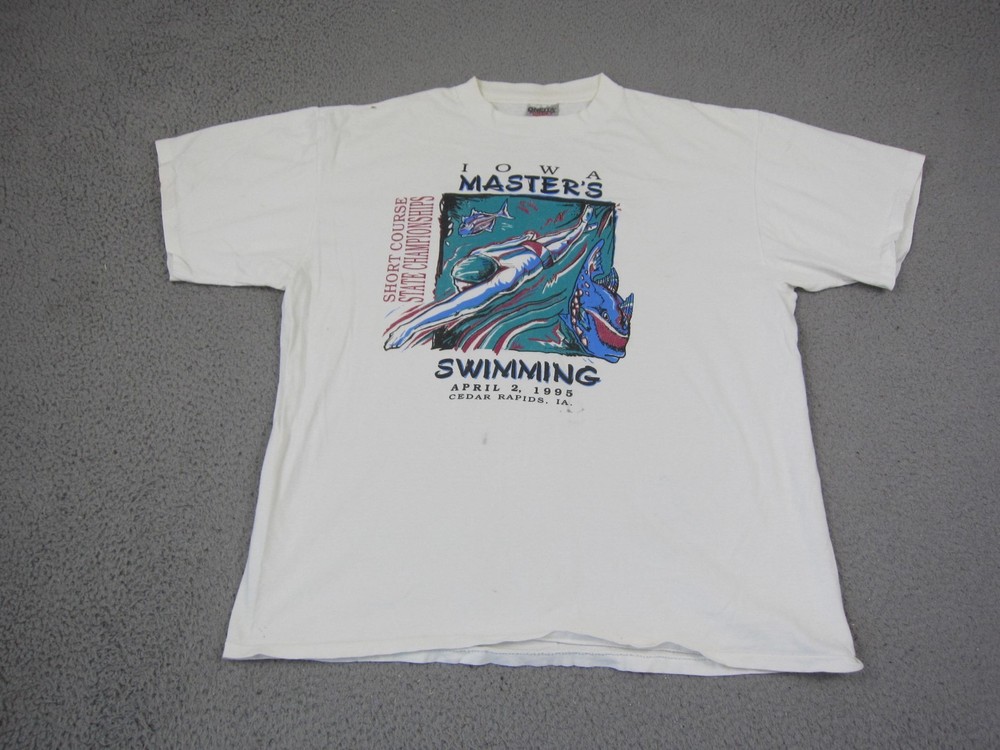 Vintage Iowa Masters Shirt Mens Extra Large XL White Swimming Championship 90s