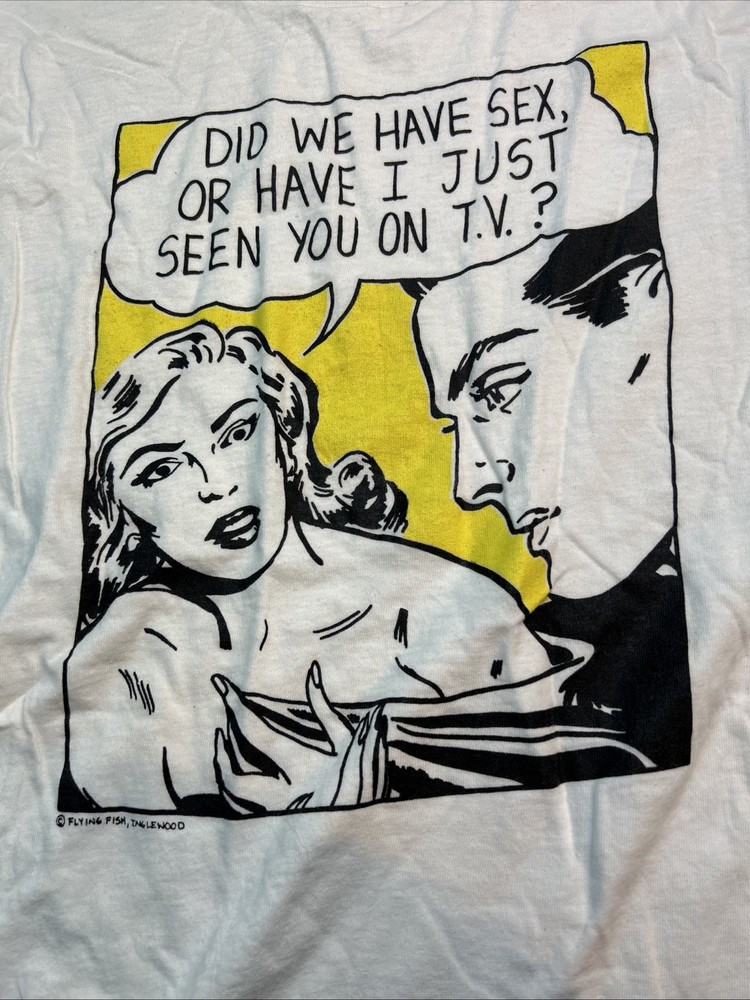 Vintage Roy Lichtenstein Flying Fish LA T-Shirt Shopping 1980s Large Pop Art!