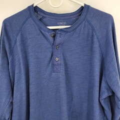 Vince Mens Blue Long Sleeve Cotton Slub Henley Shirt XL Casual Everyday