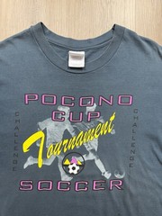 VINTAGE Pocono Cup Soccer T-Shirt Size Large Blue Art Obscure Sports Tournament