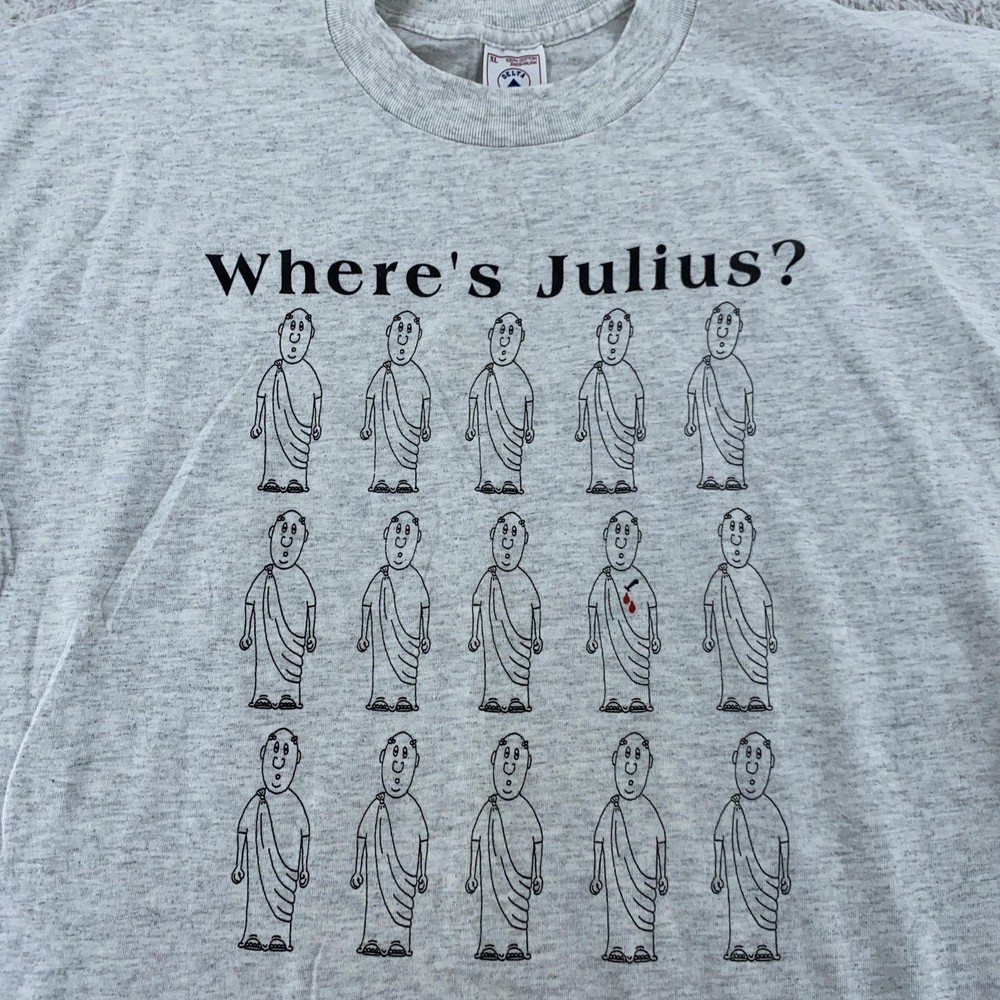 Vintage Where’s Julius Caesar Shirt Mens XL Gray PHS Latin 1997 Waldo Parody 90s