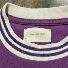 2019 Aime Leon Dore Striped Ribbed Collar Tee Purple Men’s Size Medium
