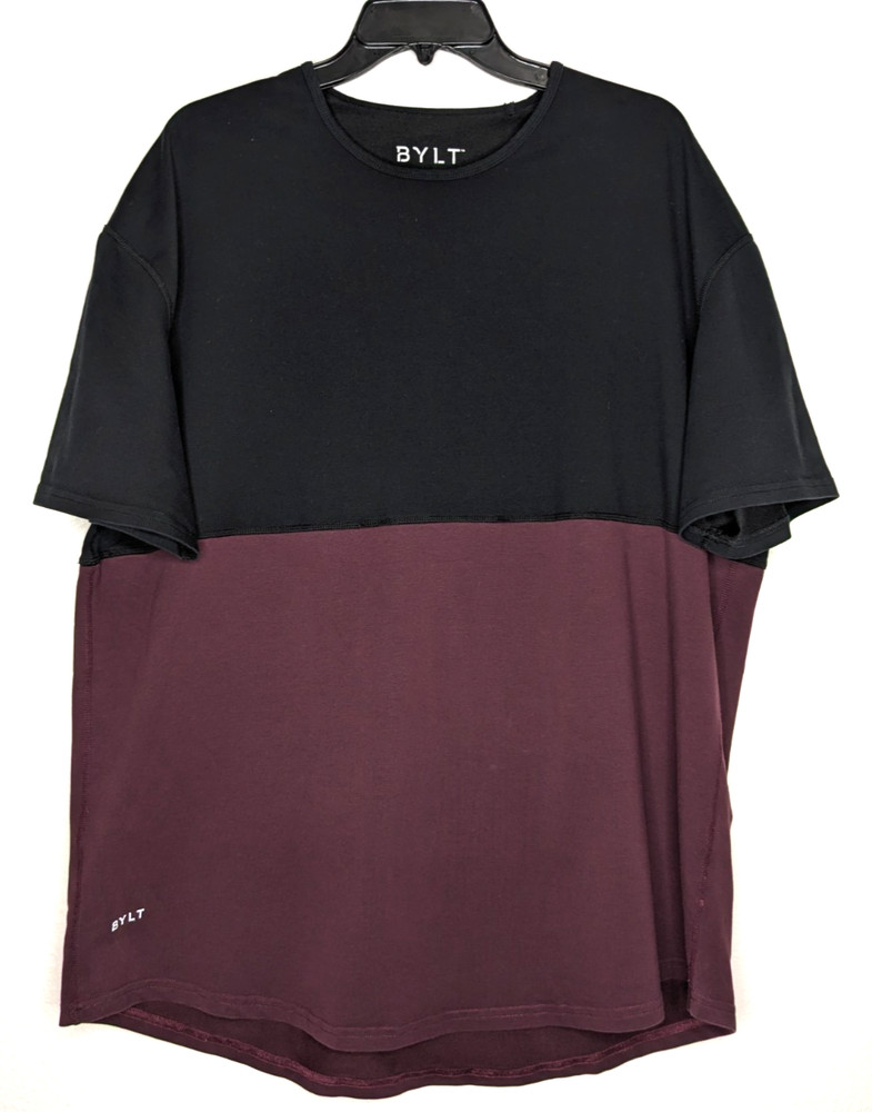 BYLT Drop Cut S/S Lux Shirt Men’s Size XXL Classic Curved Hem Logo Black Purple