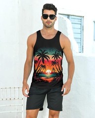 Mens Beach Tank Tops Fashion Graphic Quick Dry Sleeveless Shirt for Beach