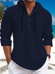 Men Classic Casual Slim Hooded Long Sleeve Top Button Lightweight Outdoor Shirts