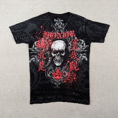Y2K Raw State Skull Honor Men’s Small Shirt Black Red Foil Affliction Style AOP