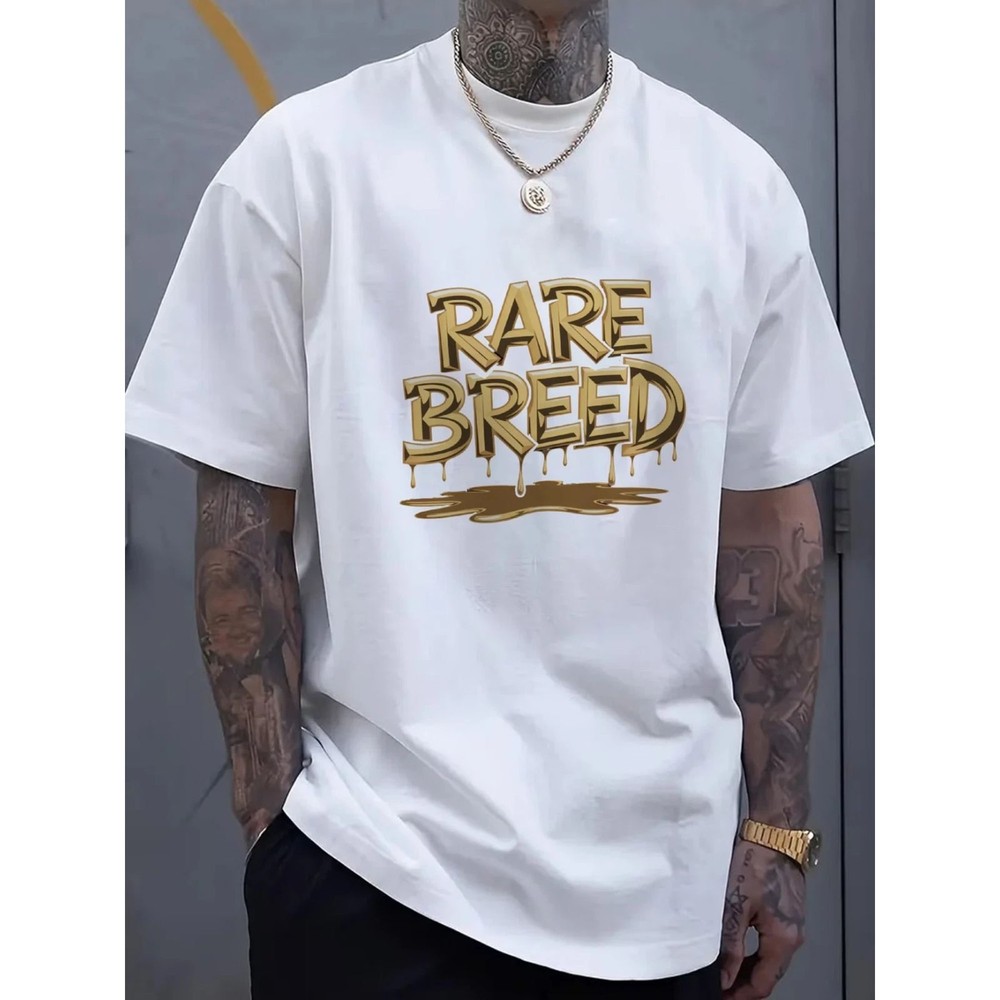 Men’s Oversized Black T-Shirt with Golden Rare Breed Drip Print – Streetwear Sum
