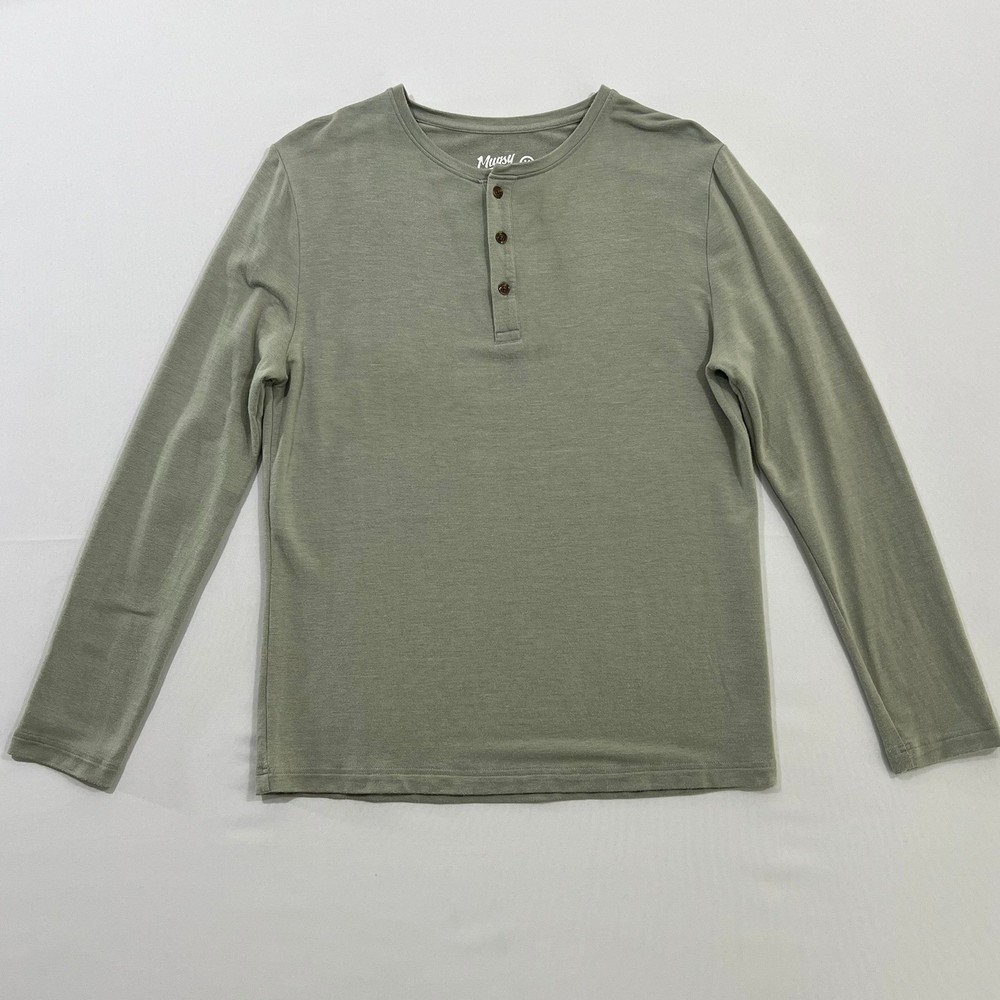 Mugsy Sage Green Cashmere Blend Long Sleeve Henley Shirt Mens Size Medium