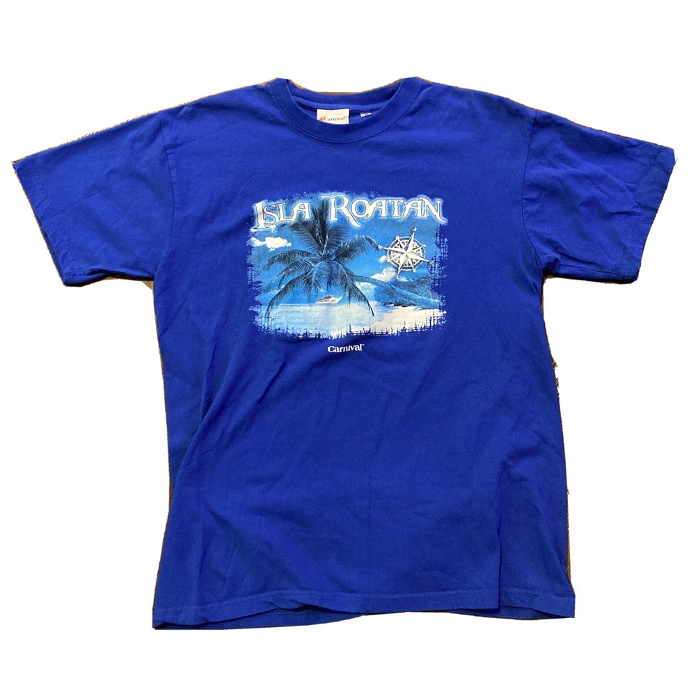 Carnival Cruise Lines Blue T Shirt Mens M Crewneck Isla Roatan Retro 90s Vintage