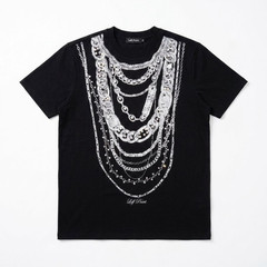Left Point Men’s Short Sleeve Crew Neck Graphic Chain Rhinestone T-Shirt Black L