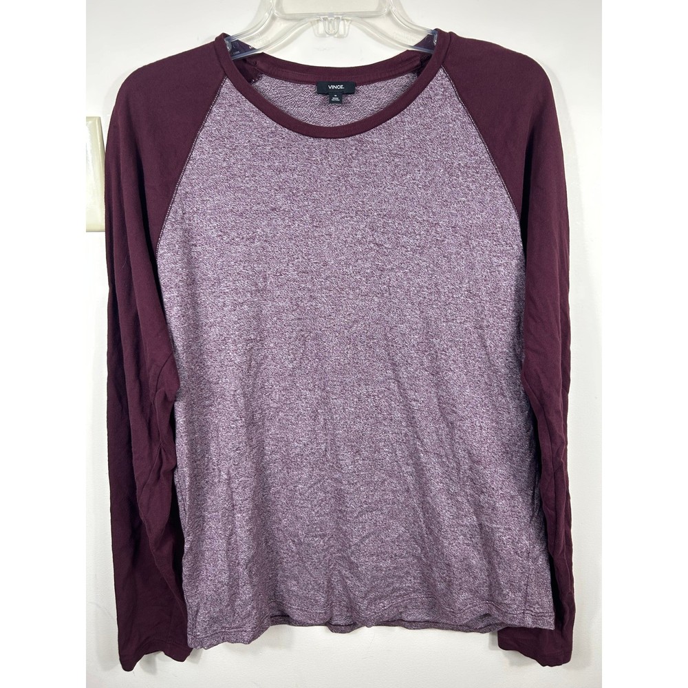 Vince Marled Burgundy Raglan Baseball T Shirt Mens M Colorblock L/S Cotton Comfy