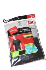 Hanes Men’s Black/Gray 4-Pack Crew Neck Tagless T-Shirts – Small (34-36″)