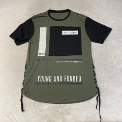 CARBON Men’s Olive Black Graphic Lace Up Side T Shirt XL
