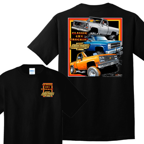 Squarebody 4X4 Chevy Trucks Black T-Shirt (Licensed)