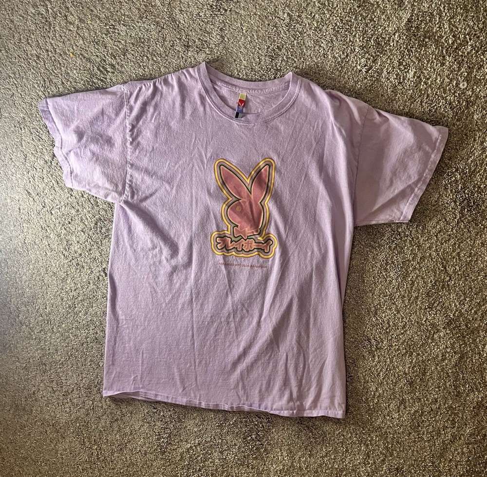 Men’s Playboy Color Bars Tokyo Japan Rabbit Purple Graphic Shirt Size Large