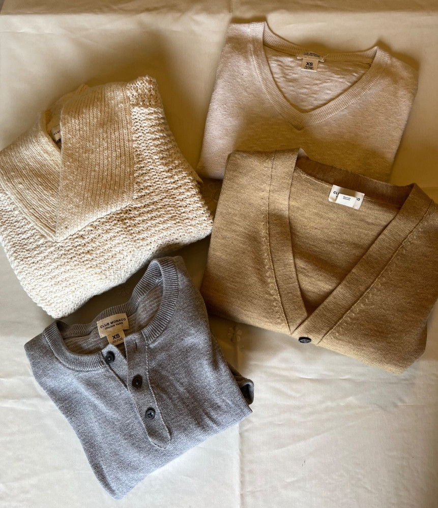 CLUB MONICO MENS SWEATER HAUL XS 4 PC Cardigan V Neck Cable Knit Luxury Clothing