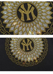 New Men Luxury Rhinestones Fashion Diamonds Black White T-Shirt High Quality