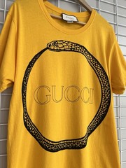 Gucci Ouroboros Snake Logo Printed T-Shirt Men Size M Yellow Cotton Short Sleeve