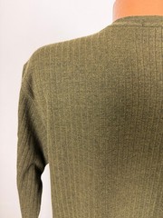 Vintage 90s Ribbed Knit Shirt Men Medium Minimalist Casual Olive Brown Midweight
