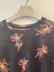 Shein Shirt Semi Sheer Cherub Angel Print Medium Mens Black Club wear Street