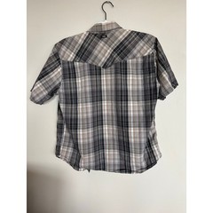 Dickies Plaid Snap Button Western Work Shirt Men’s L Gray Tan Short Sleeve Y2K