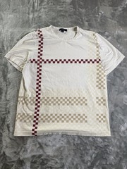 Burberry London T-Shirt Mens Large White Cotton Asymmetrical Checkered Graphic L