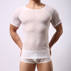Men’s Sexy Mesh Fishnet Clubwear T Shirt Short Sleeve Muscle Top For Party