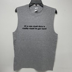 Mens Gildan Muscle T-shirt Gray Graphic tee printed Medium