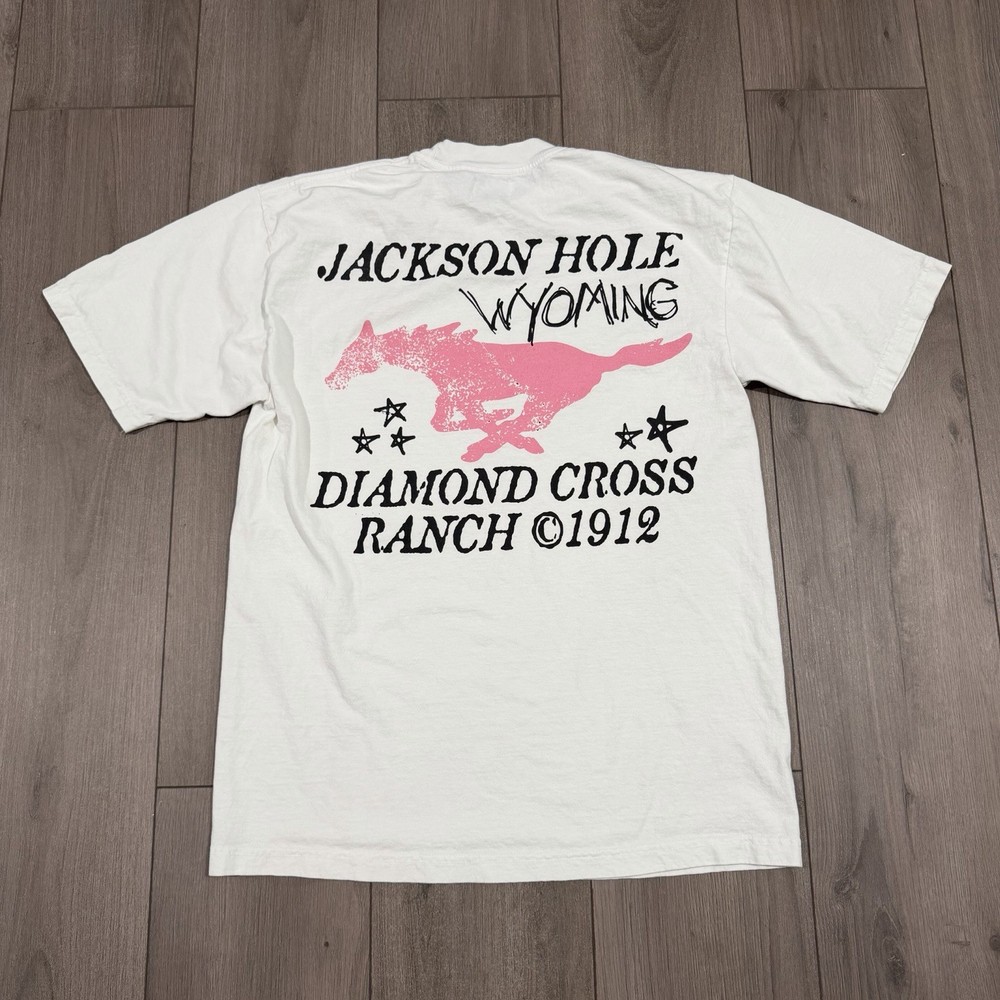 Diamond Cross Ranch T Shirt Md Cowboy Horse Rodeo Jackson Hole Wyoming White
