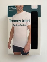 Tommy John Large Cotton Stay Tucked Undershirt Black Crew 2-Pack Tee Shirt New