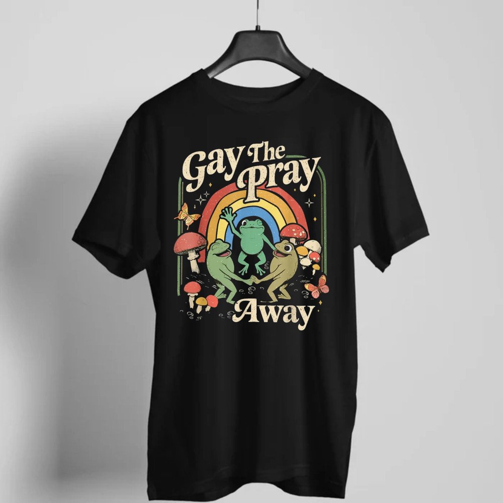 Gay The Pray Away Rainbow Funny Meme Frogs LGBT Pride LGBTQ T-Shirt (L)